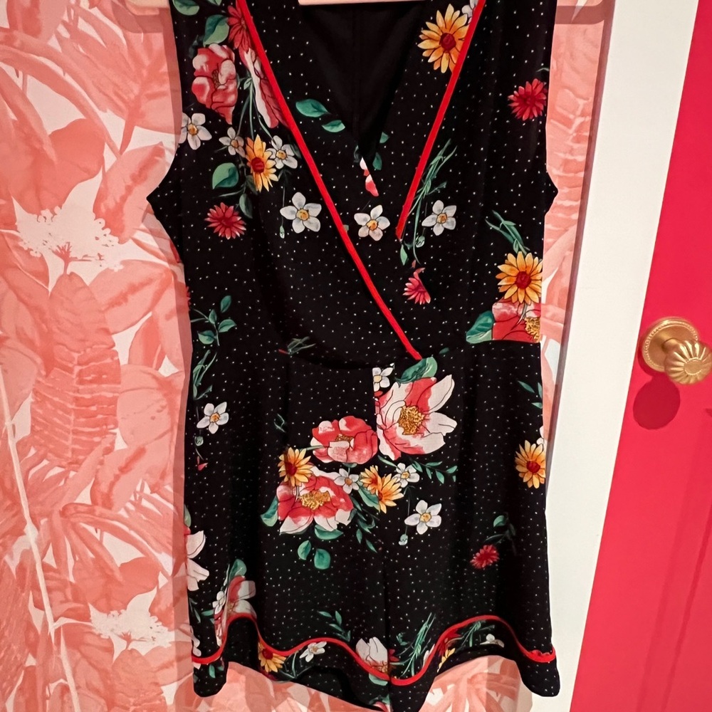 Black and Red Floral Romper